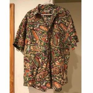 VINTAGE Safari / Hawaiian Shirt Fish Pattern! 80s